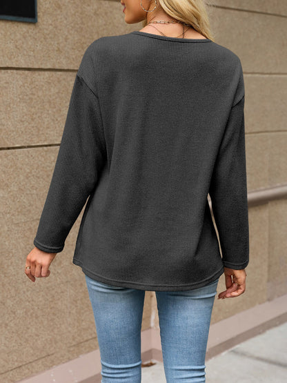 Solid Color V Neck Loose Long Sleeves Button Cardigan