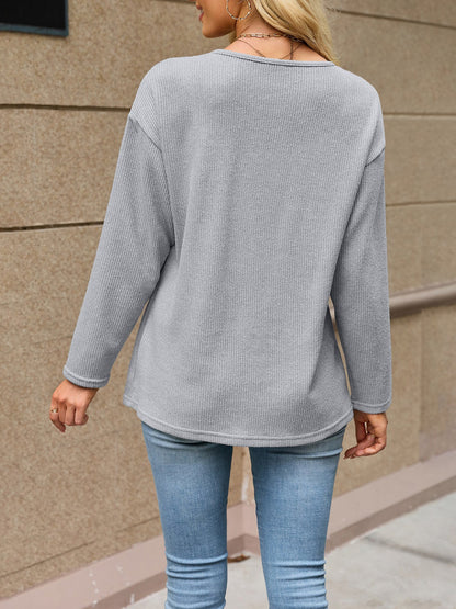 Solid Color V Neck Loose Long Sleeves Button Cardigan