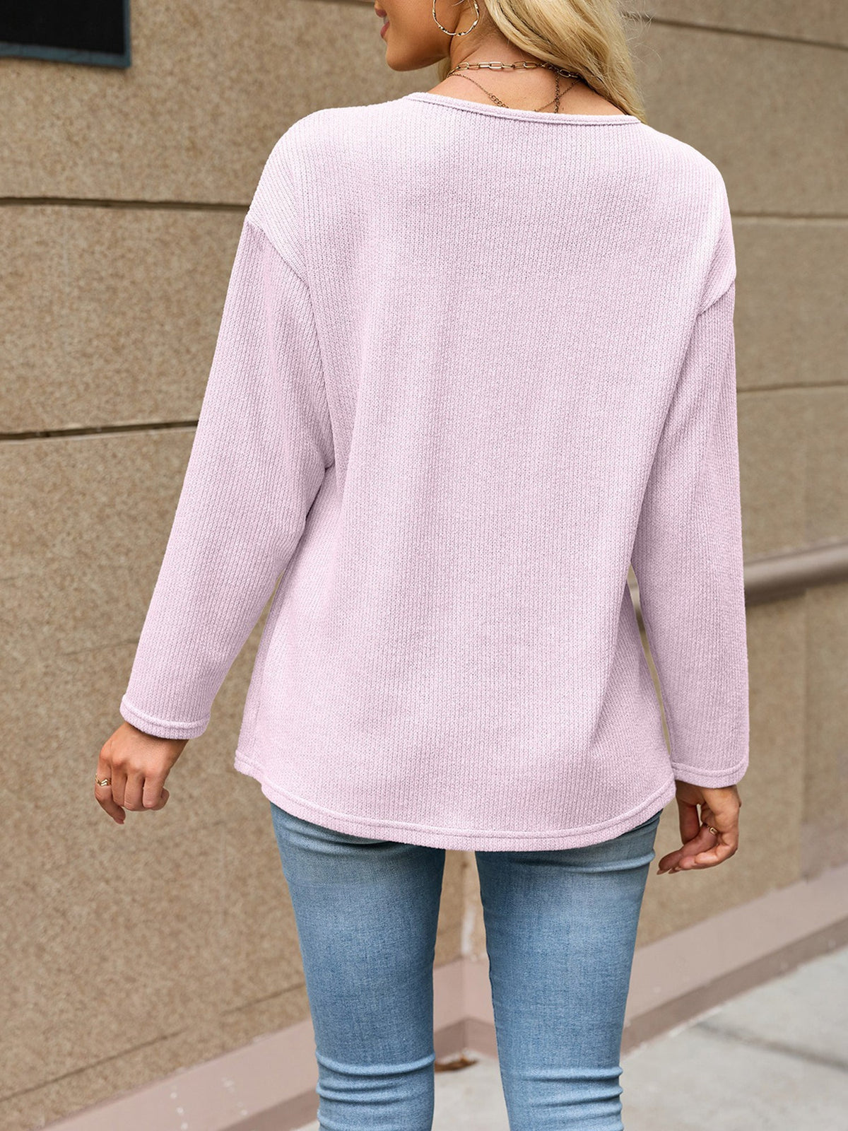 Solid Color V Neck Loose Long Sleeves Button Cardigan