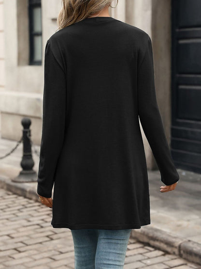 Solid Color Long Sleeve Loose Button Pocket Cardigan