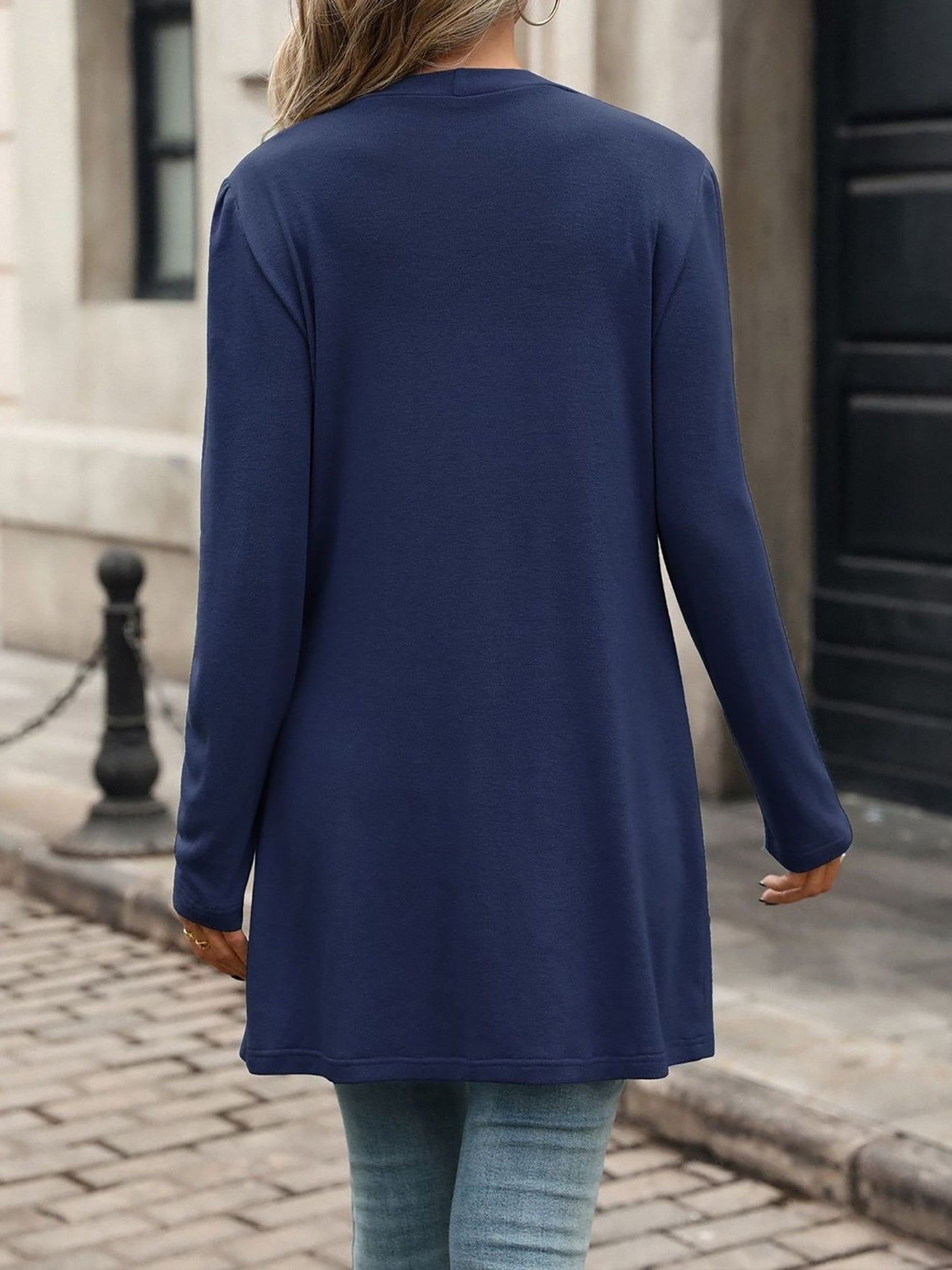 Solid Color Long Sleeve Loose Button Pocket Cardigan