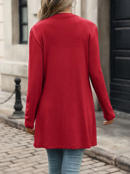 Solid Color Long Sleeve Loose Button Pocket Cardigan