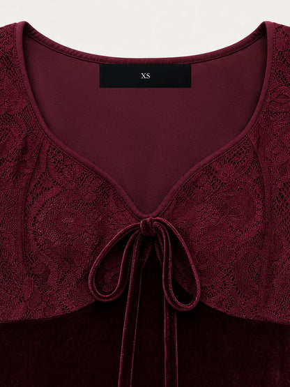 Lace Velvet Patchwork Bell Sleeves Mini A-Line Dress
