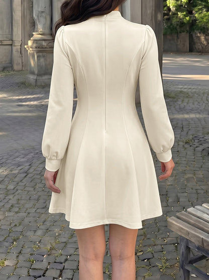 Mandarin Collar Puff Sleeves A-Line Mini Dress