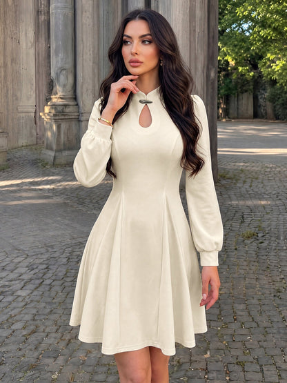 Mandarin Collar Puff Sleeves A-Line Mini Dress