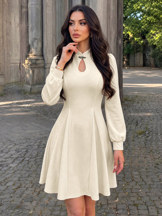 Mandarin Collar Puff Sleeves A-Line Mini Dress