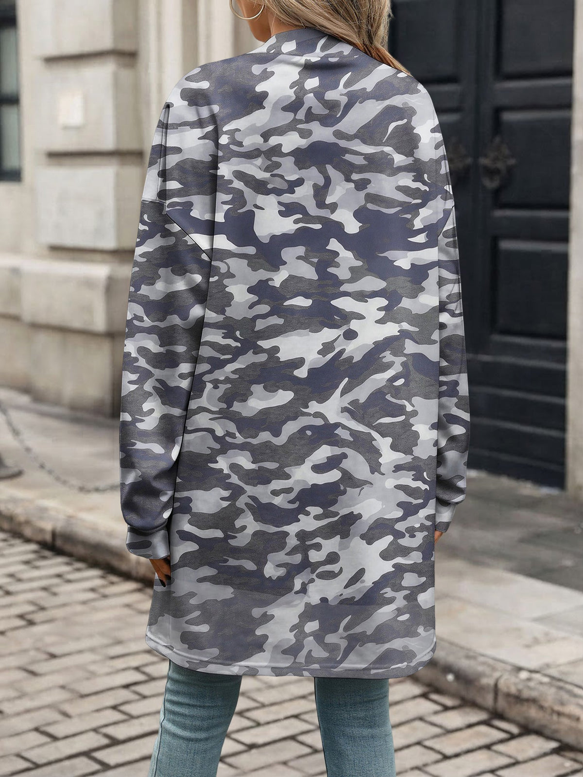 Printed Long Sleeves Open Front Casual Jacket