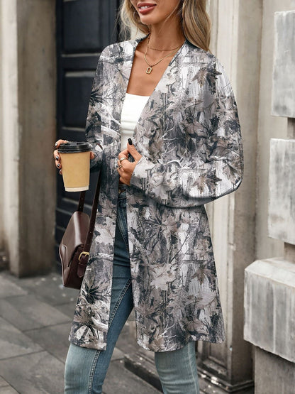 Printed Long Sleeves Open Front Casual Jacket