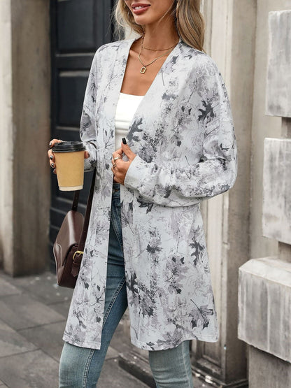 Printed Long Sleeves Open Front Casual Jacket