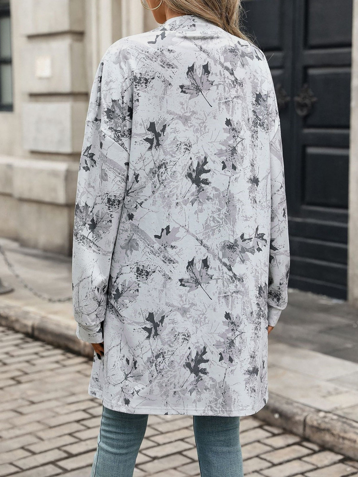 Printed Long Sleeves Open Front Casual Jacket