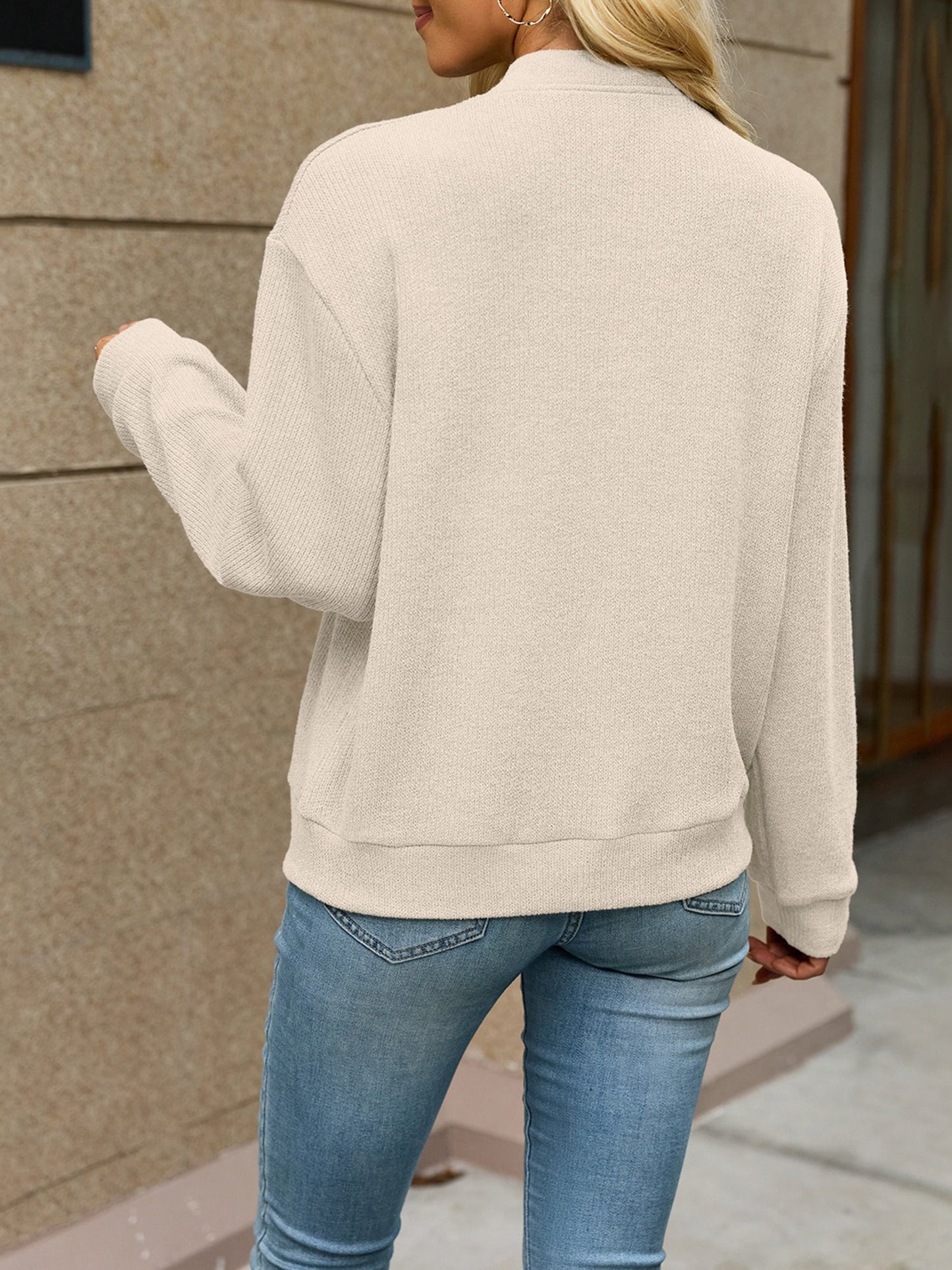 Solid Color Zipper Knitted Long Sleeves Casual Jacket