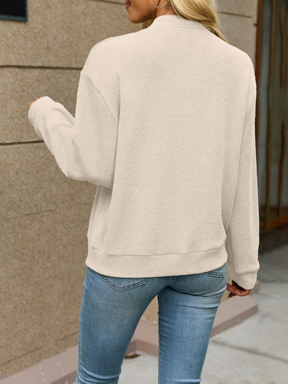 Solid Color Zipper Knitted Long Sleeves Casual Jacket