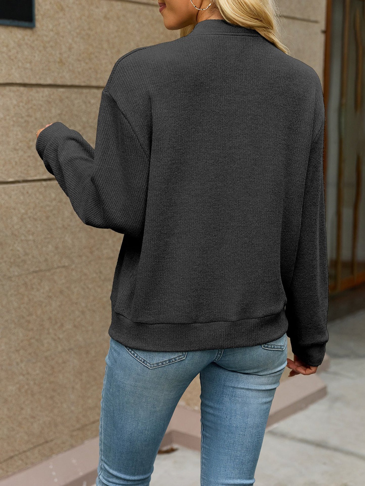 Solid Color Zipper Knitted Long Sleeves Casual Jacket
