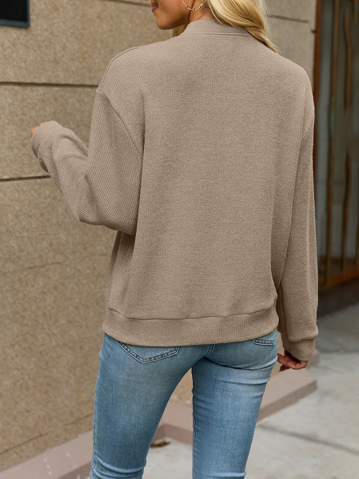 Solid Color Zipper Knitted Long Sleeves Casual Jacket