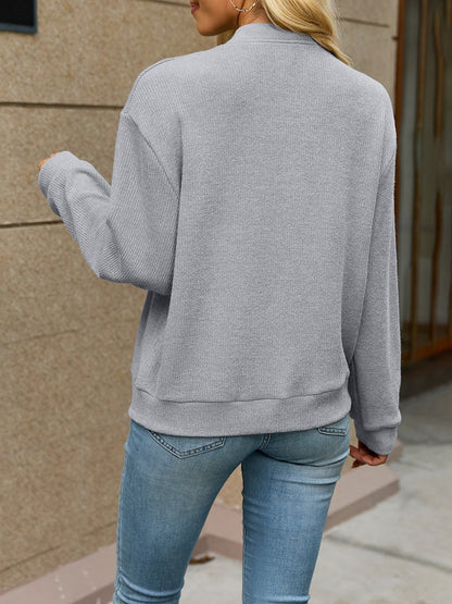Solid Color Zipper Knitted Long Sleeves Casual Jacket