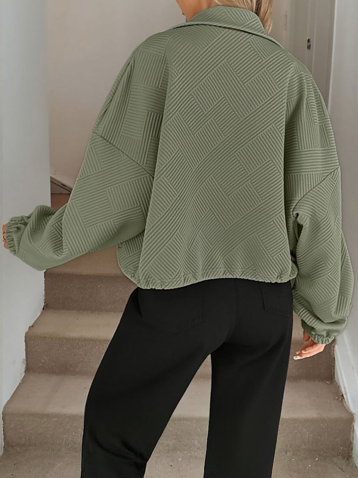 Zipper Drawstring Pocket Loose Fit Baseball Jacket