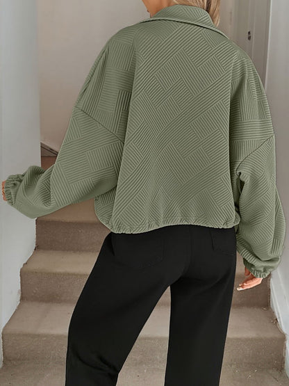 Zipper Drawstring Pocket Loose Fit Baseball Jacket