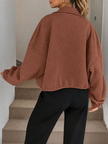 Zipper Drawstring Pocket Loose Fit Baseball Jacket