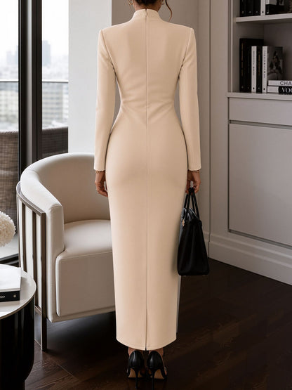 Tailored Long Sleeves Bodycon Slit Maxi Dress