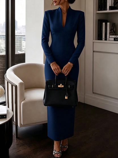 Tailored Long Sleeves Bodycon Slit Maxi Dress