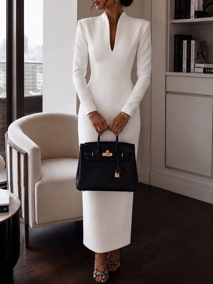 Tailored Long Sleeves Bodycon Slit Maxi Dress
