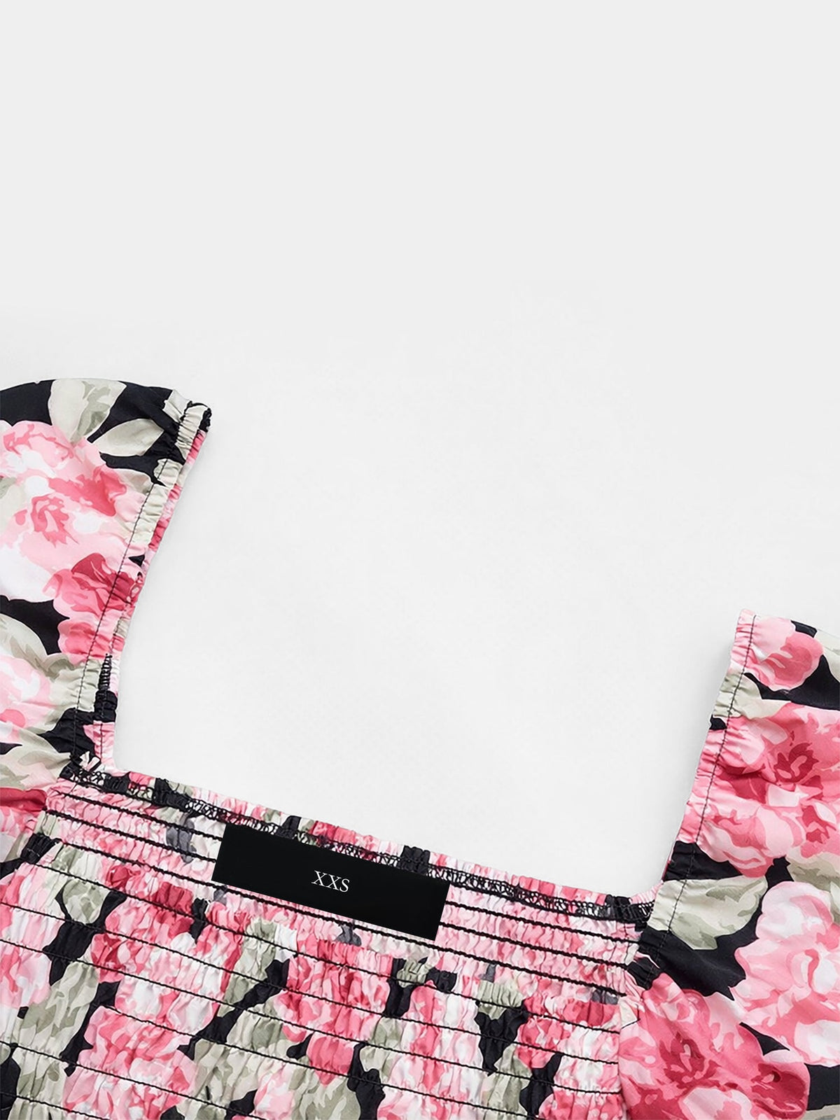 Square Neck Long Sleeve Floral Smocked Slit Midi Dress