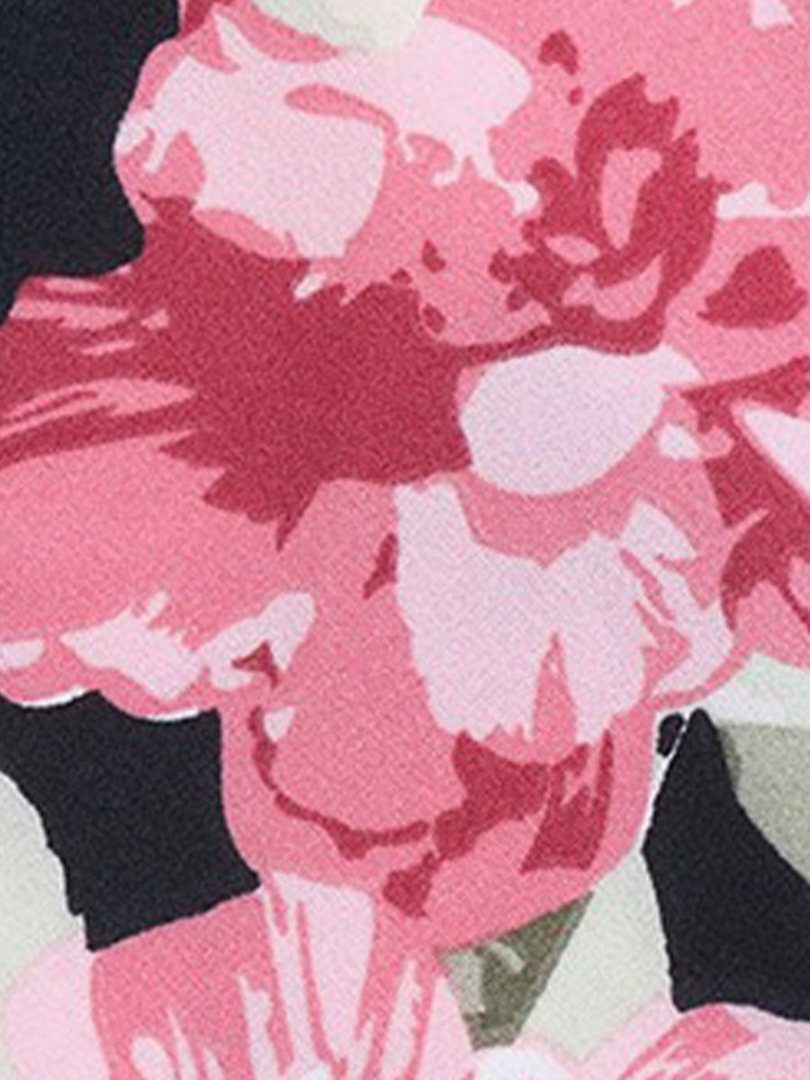 Square Neck Long Sleeve Floral Smocked Slit Midi Dress