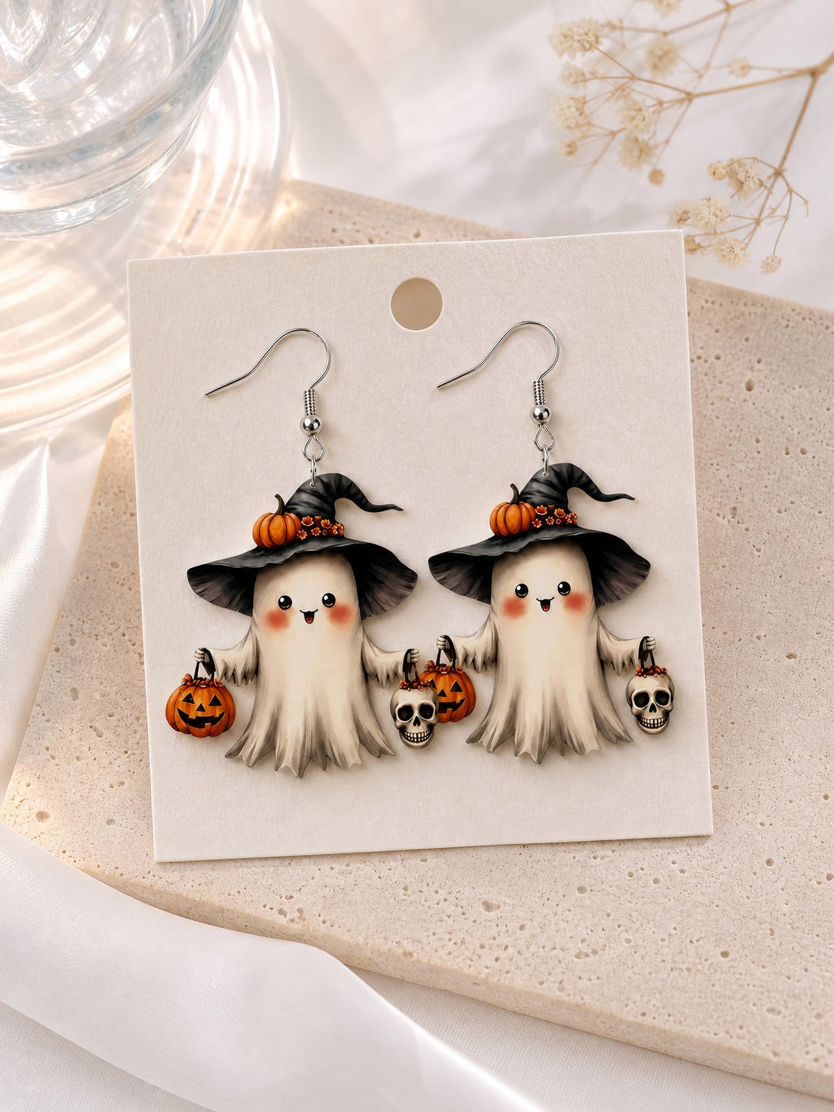 Halloween Ghost Pumpkin Acrylic Earrings