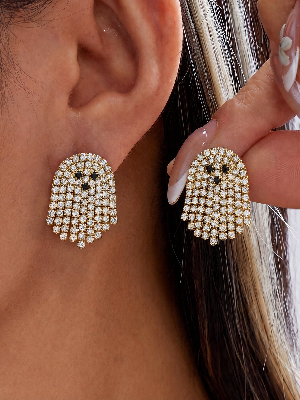 Halloween Tassel Cute Rhinestones Ghost Earrings
