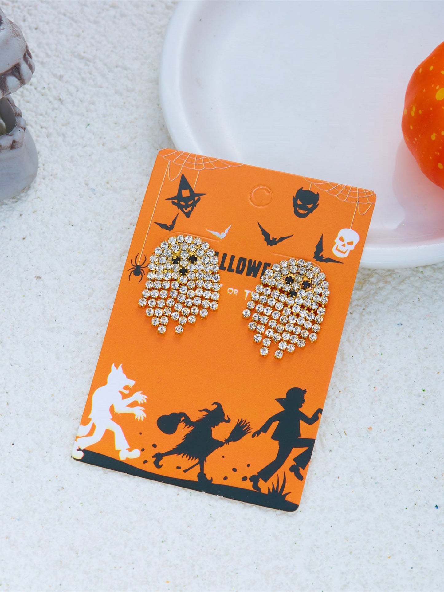 Halloween Tassel Cute Rhinestones Ghost Earrings