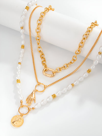 Faux Pearl Alloy Multi-Layer Pendant Necklaces