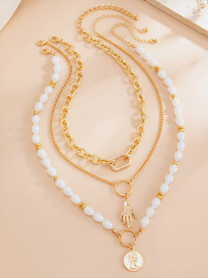 Faux Pearl Alloy Multi-Layer Pendant Necklaces