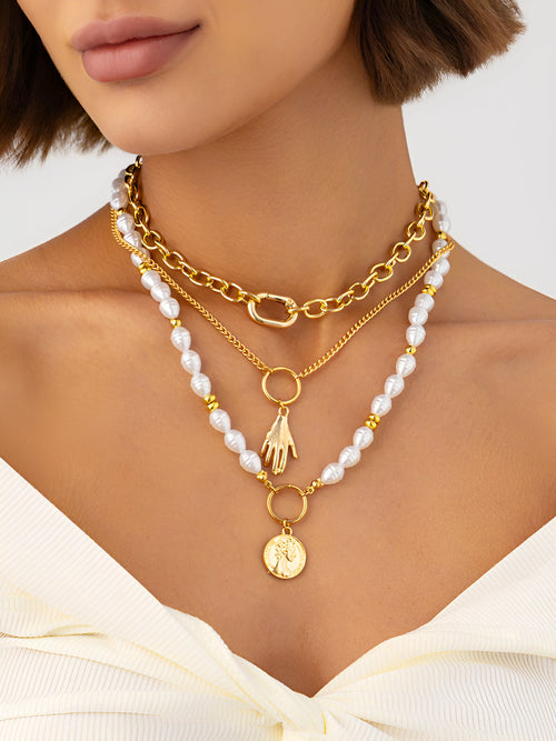 Faux Pearl Alloy Multi-Layer Pendant Necklaces