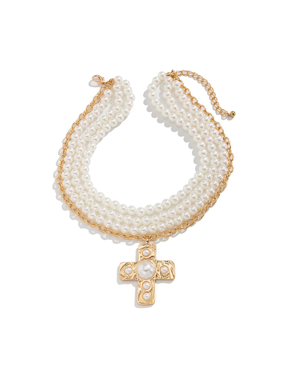Halloween Multi Layer Faux Pearl Cross Pendant Necklace