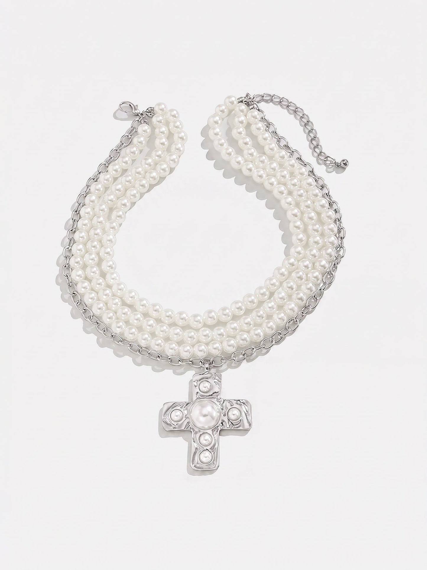 Halloween Multi Layer Faux Pearl Cross Pendant Necklace