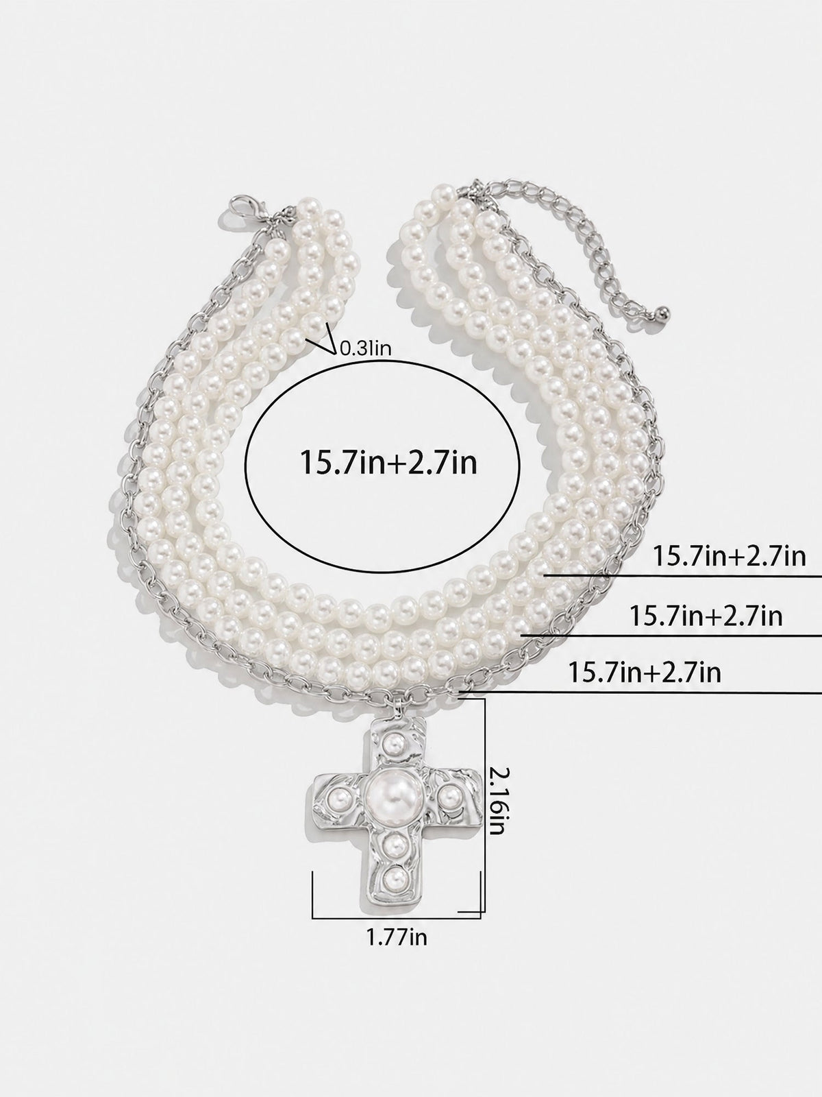 Halloween Multi Layer Faux Pearl Cross Pendant Necklace