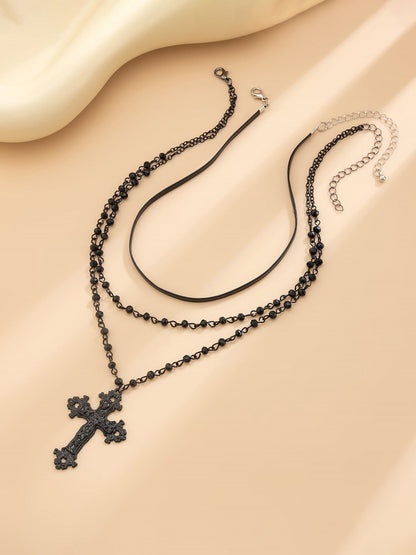 Halloween Gothic Cross Pendant Multi-Layer Necklace