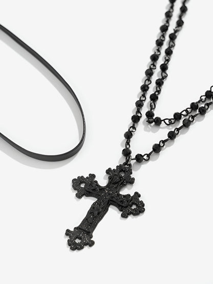 Halloween Gothic Cross Pendant Multi-Layer Necklace