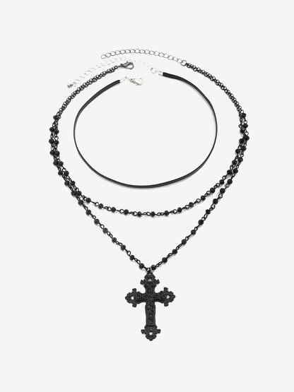 Halloween Gothic Cross Pendant Multi-Layer Necklace