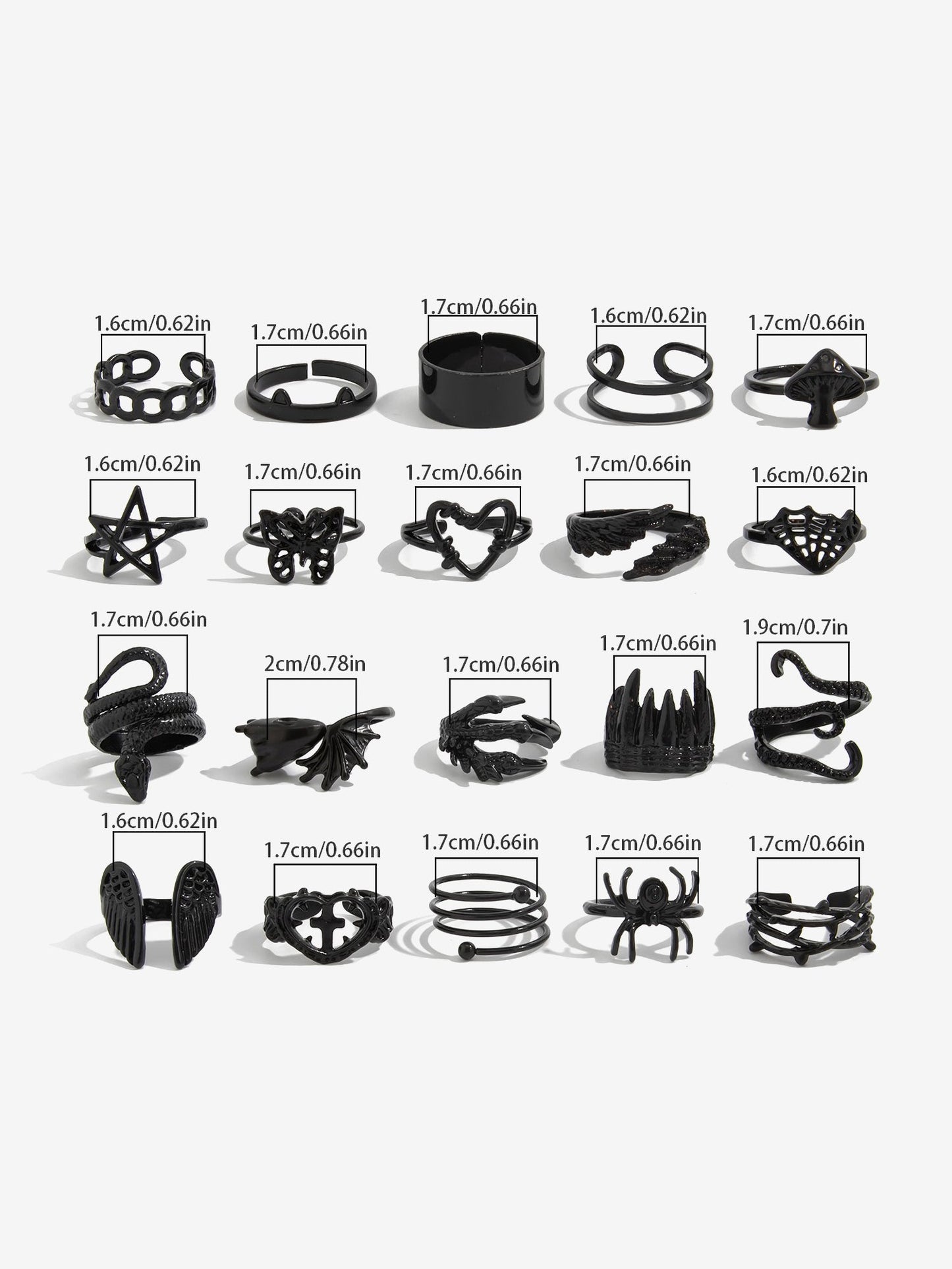 16/20 Pieces Halloween Gothic Rings Set