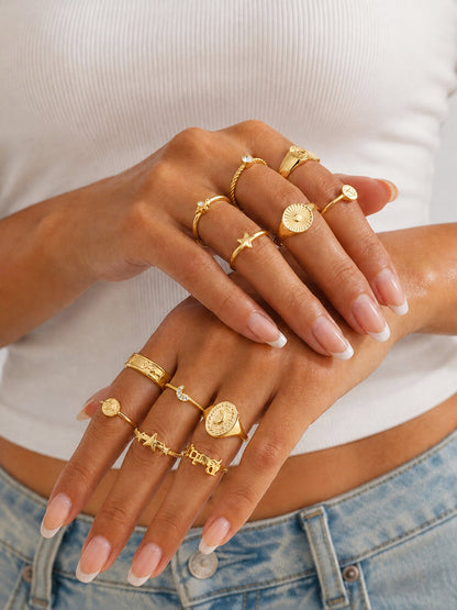 12 Pieces Retro Alloy Metal Rings Set