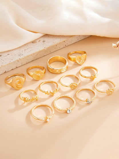 12 Pieces Retro Alloy Metal Rings Set