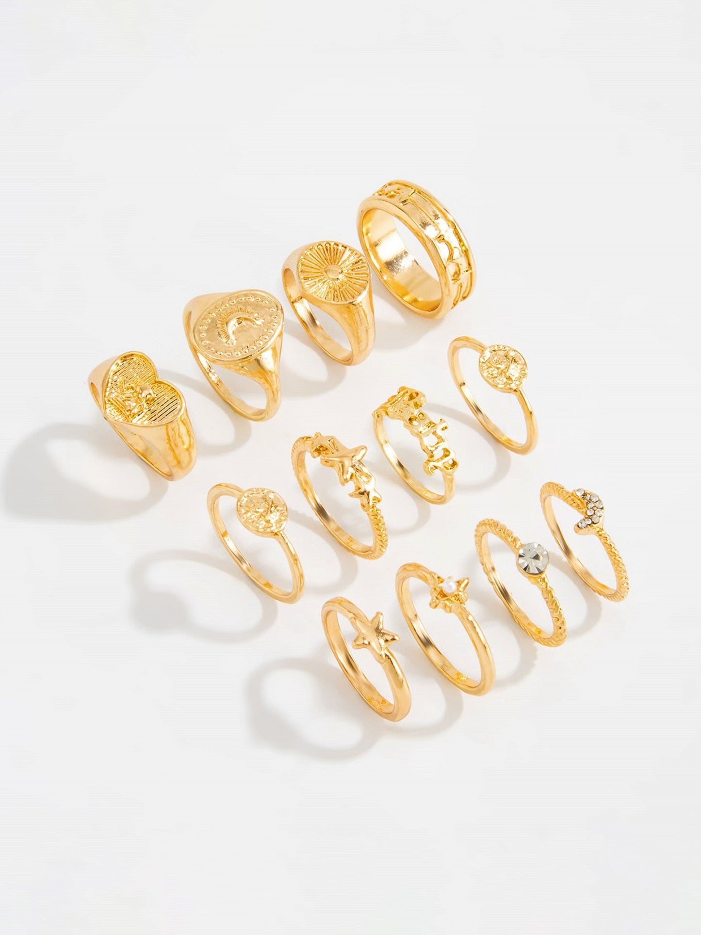 12 Pieces Retro Alloy Metal Rings Set