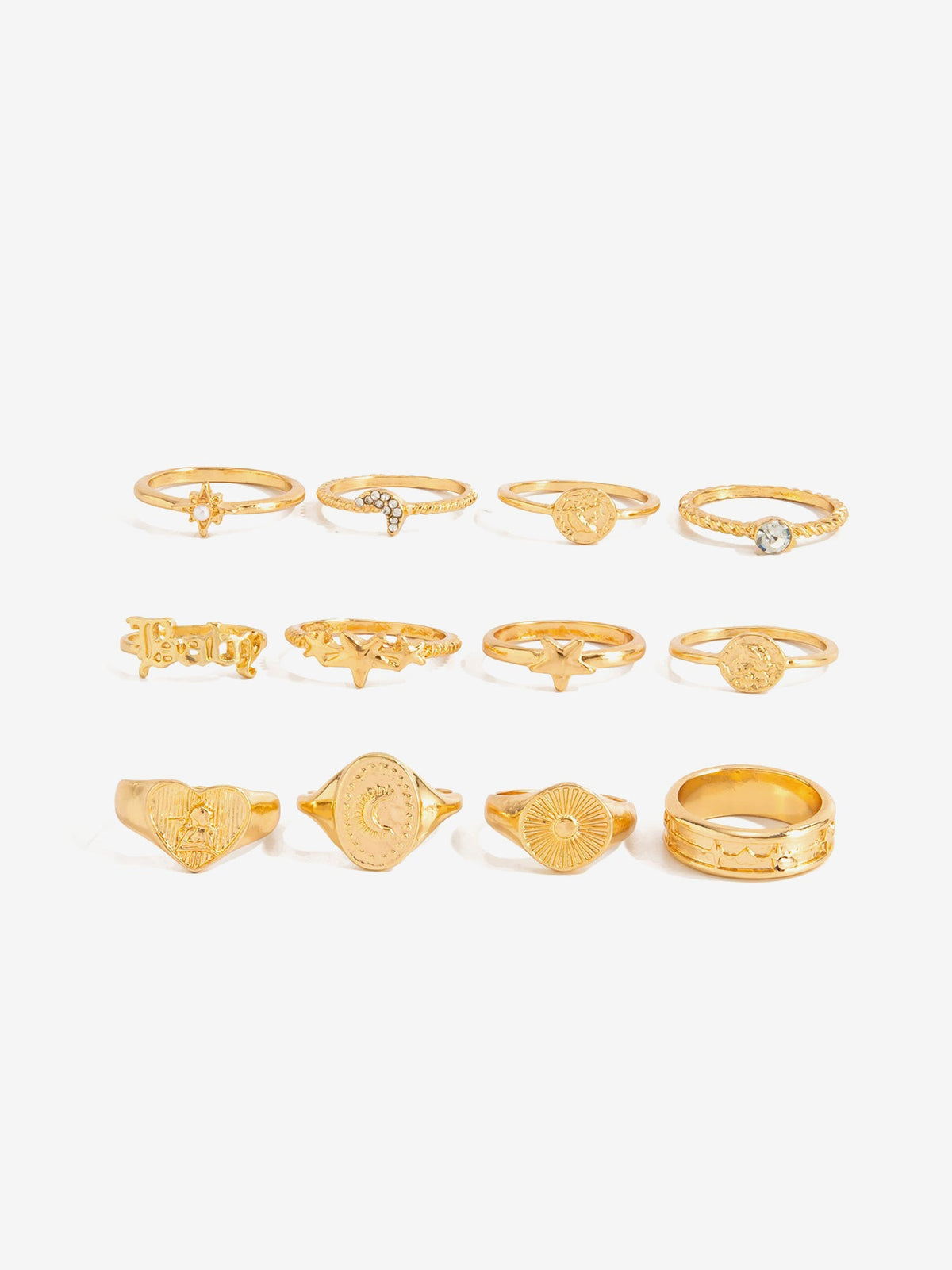 12 Pieces Retro Alloy Metal Rings Set