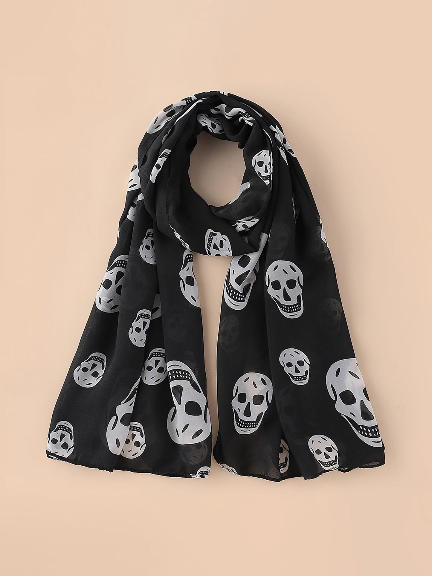 Halloween Skull Printed Chiffon Long Scarf