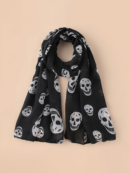 Halloween Skull Printed Chiffon Long Scarf