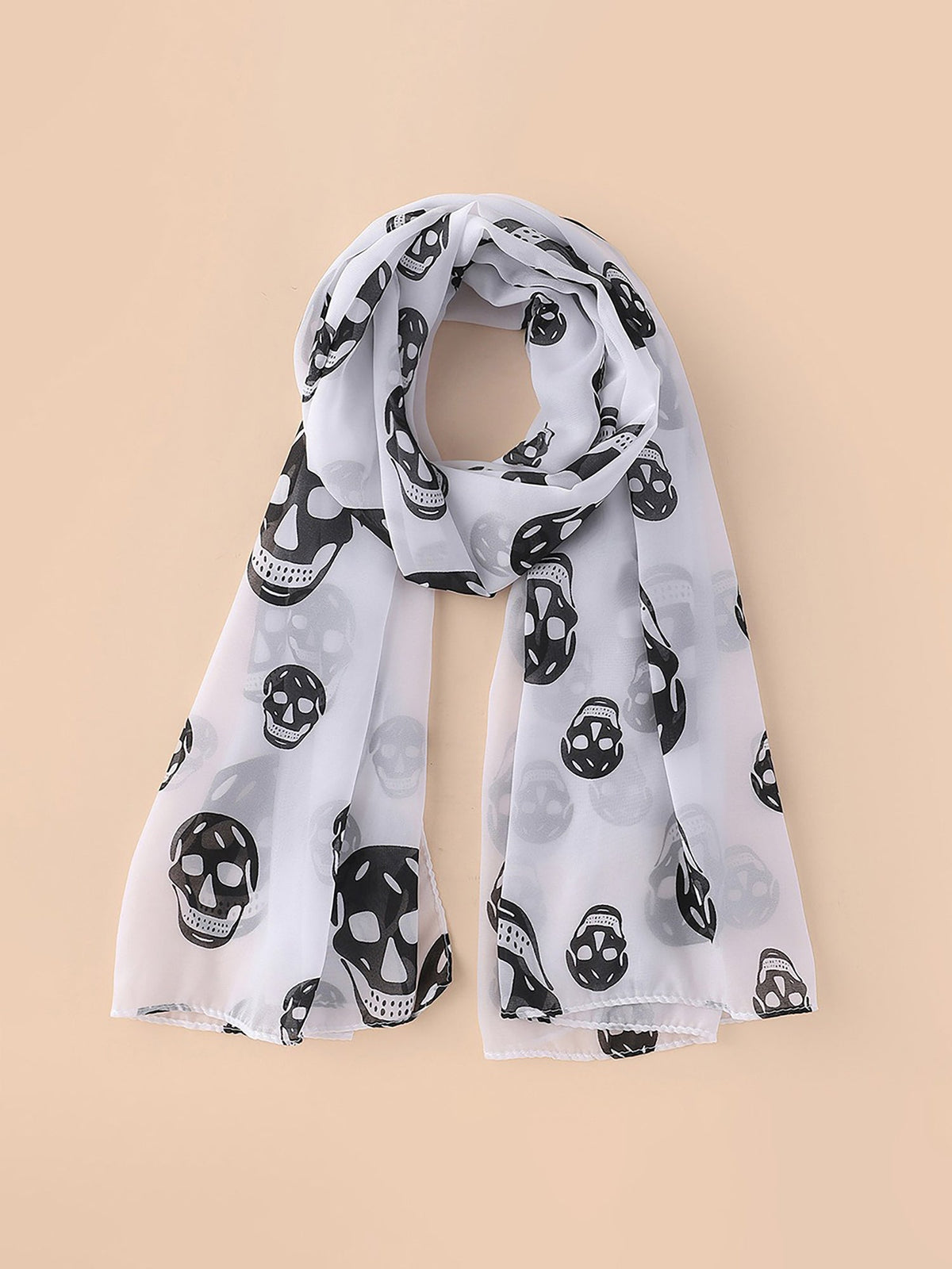 Halloween Skull Printed Chiffon Long Scarf