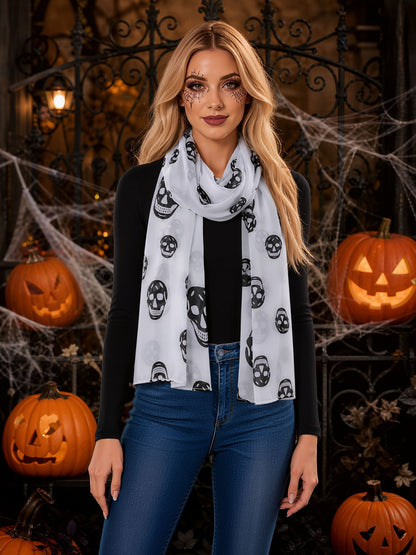 Halloween Skull Printed Chiffon Long Scarf