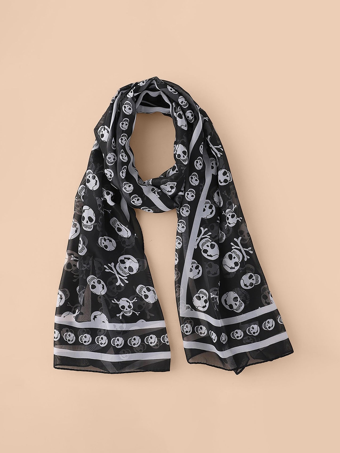 Halloween Chiffon Skull Printed Long Scarf