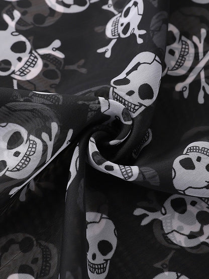 Halloween Chiffon Skull Printed Long Scarf